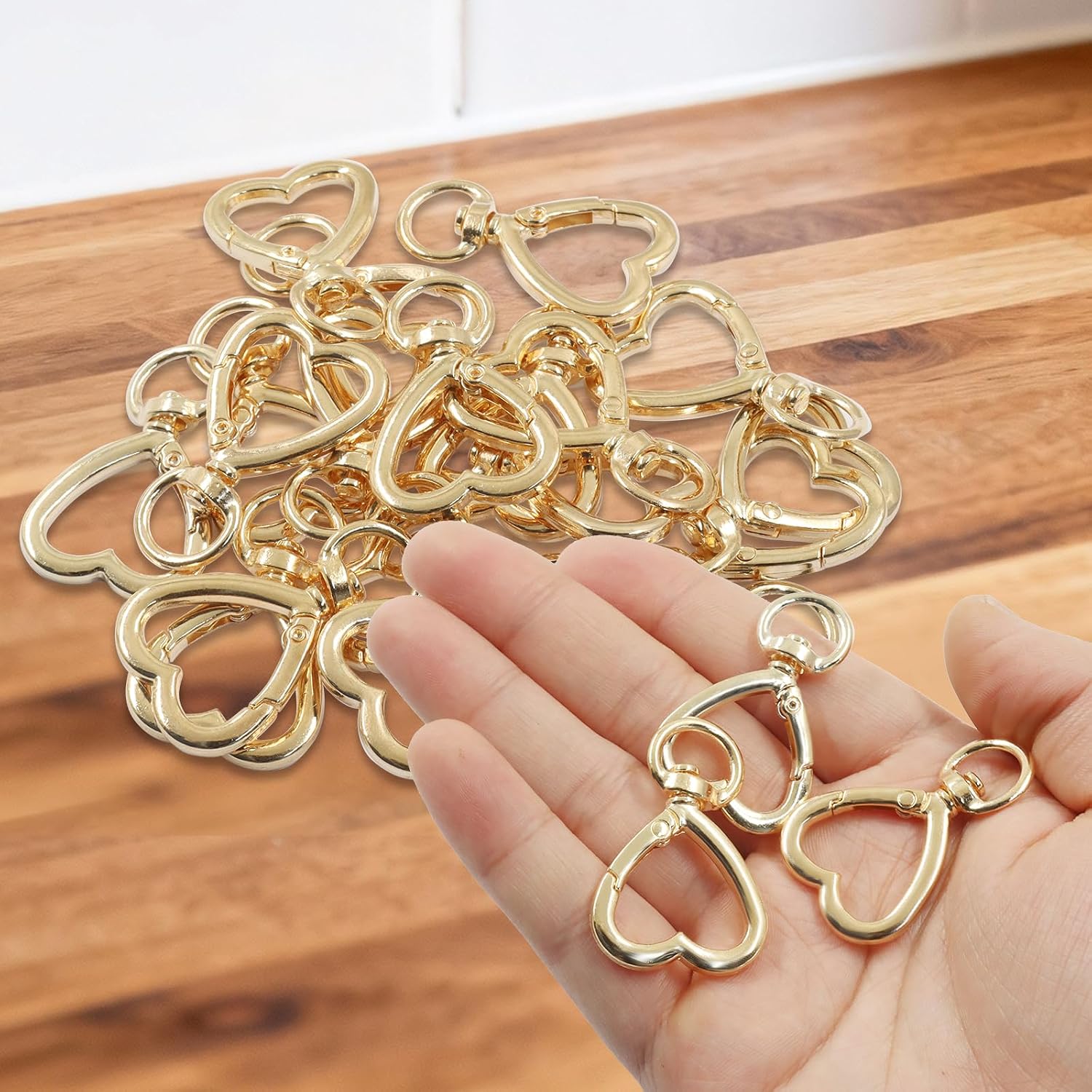 20 Pack Gold Heart Keychain - Heart Shaped Key Chain Clip, Metal Spring Carabiner Hooks for Jewelry Making, Handbag, Purse Accessories image 5