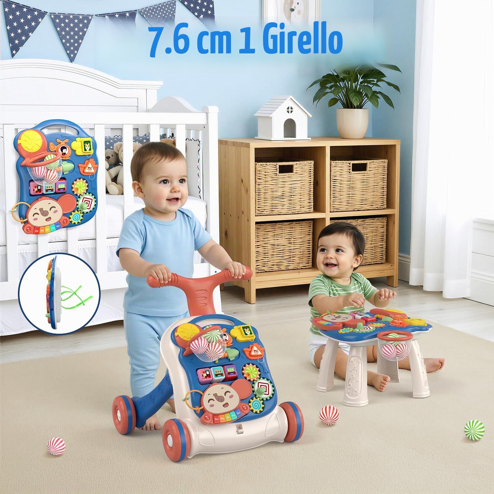 QDRAGON 3 in 1 Girello per Bambini, Centro Di Attività Educativa per Imparare a Camminare, Seduti, In Piedi, Neonato Gioco Educativo, Primi Passi per Bambini, Giochi Bambini 12-36 Mesi, Blu