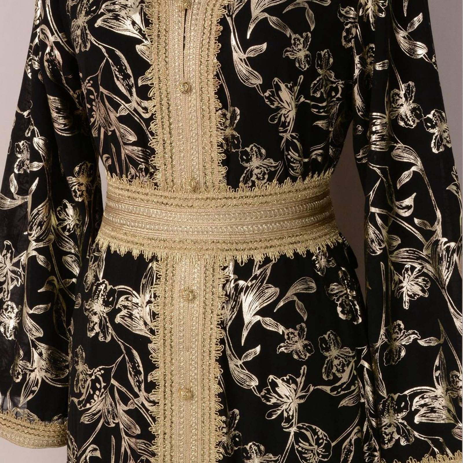 Générique Abaya Femme Dubai Luxe Col V Broderie Florale Effet Métallisé Manches Longues Robe de Soirée Élégante Tenue Islamique Haut de Gamme Prière