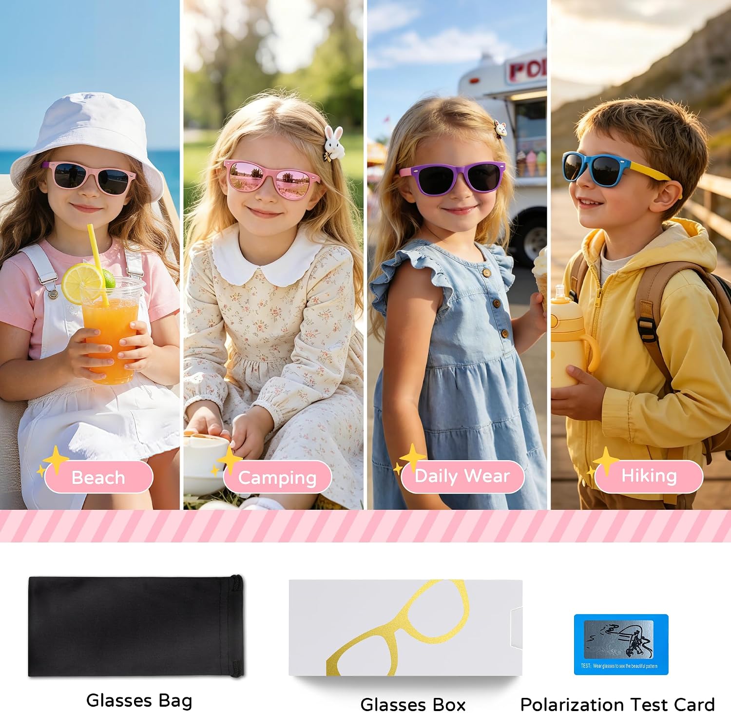 JASPIN Polarized Kids Sunglasses - Toddler Baby Sun Glasses for Girls Boys Age 3-9 with Flexible Frame UV Protection 3 Pack