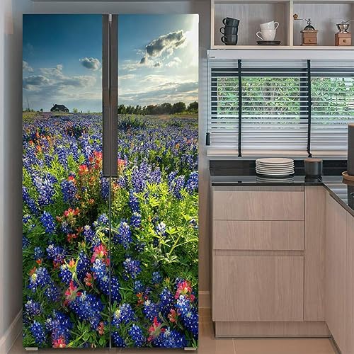 Miniatura 2 de Juego de envolturas de vinilo autoadhesivas para refrigerador, diseño botánico natural, tarde, sol, puerta, mural, extraíble, para nevera, despegar