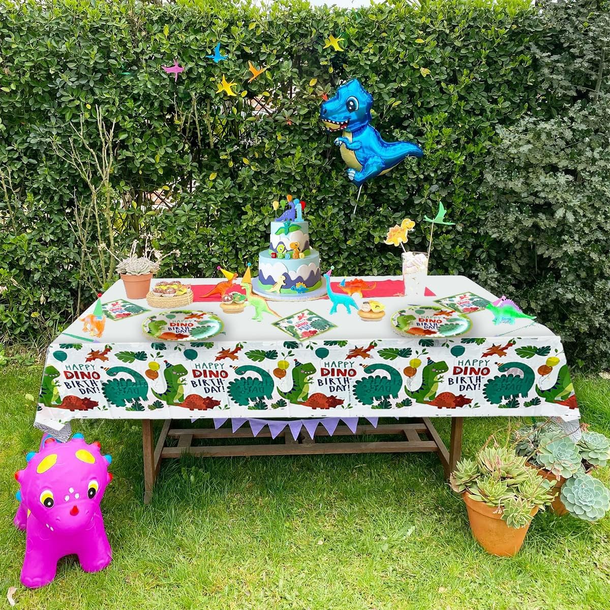 Dinosaur Birthday Party Supplies, Watercolor Dinosaur 20 Plates and 20 Napkins and Tablecloth71 '' x 42 '', Theme Birthday Party Decoration