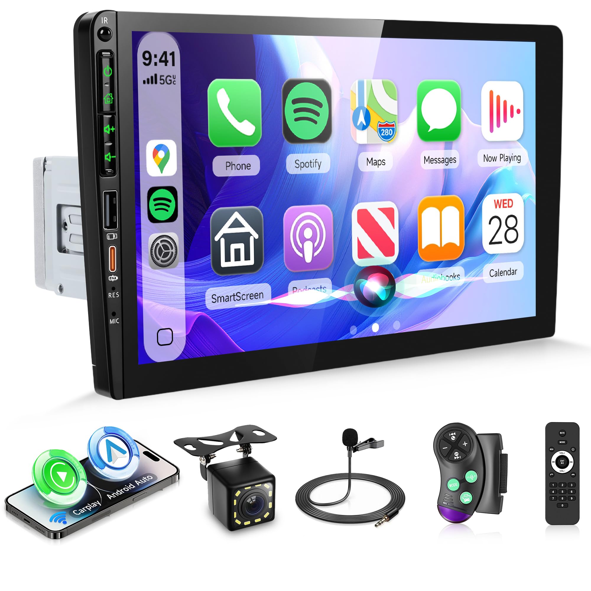 Amazon.com: 9'' Single Din Car Stereo Carplay with Android Auto