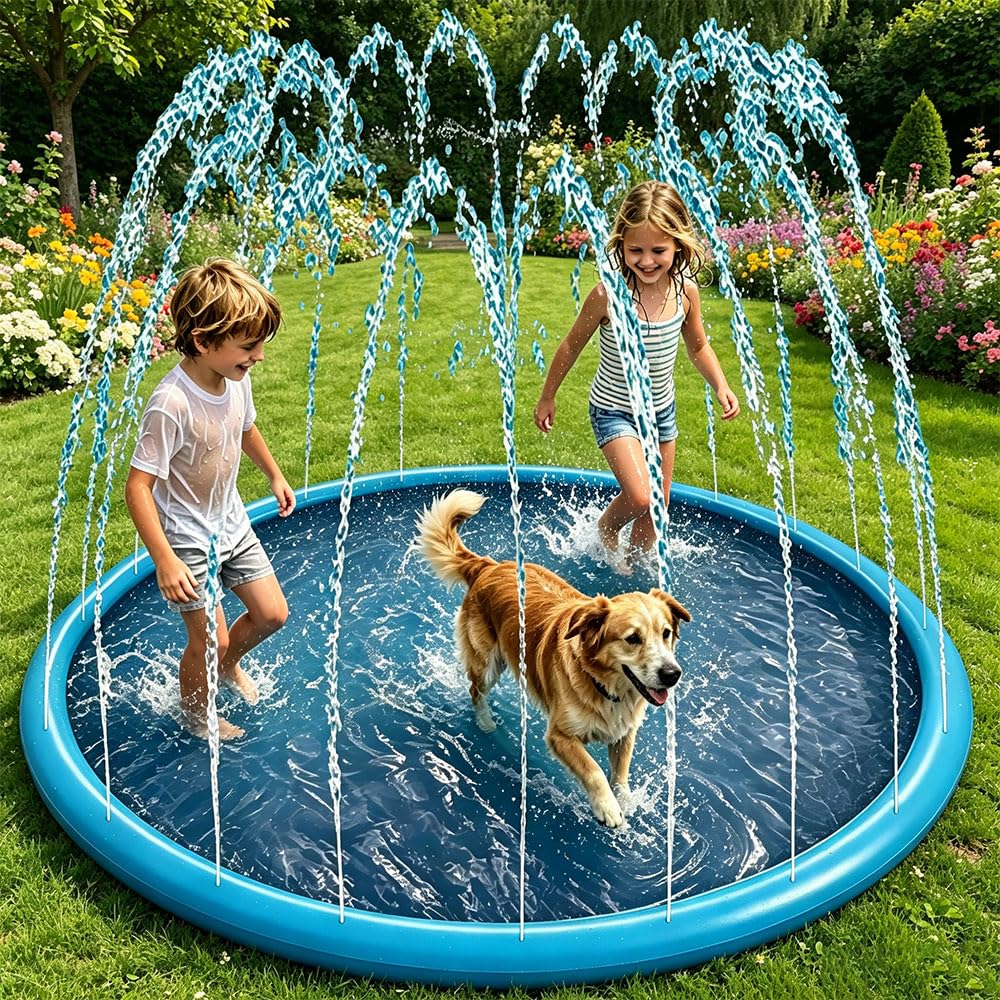 170cm Splash Pad, 67" Sprinkler Mat, Water Sprinkler for Kids, Garden Water Toys, Kids Sprinkle and Splash Play Mat, Summer Water Toys for Kids Outdoor