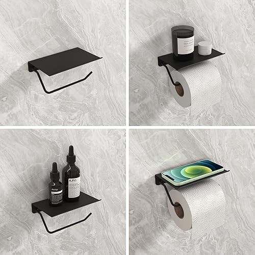 Miniatura 6 de Soporte de papel higiénico con estante para teléfono, accesorios de baño, dispensador de rollo de pañuelos para almacenamiento montado en la pared