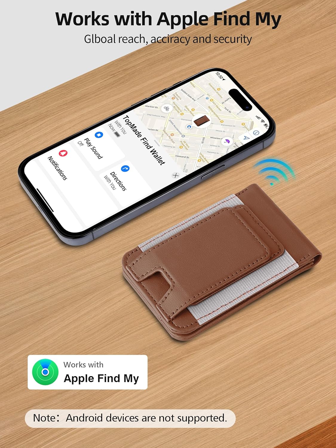 TopMade for MagSafe Wallet Stand with Money Clip, Works with Apple Find My, Magnetic Wallet for iPhone 17/16/15/14/13/12 Series, for iPhone Wallet with Finder Tracker, Brown(Gray Elastic Band)