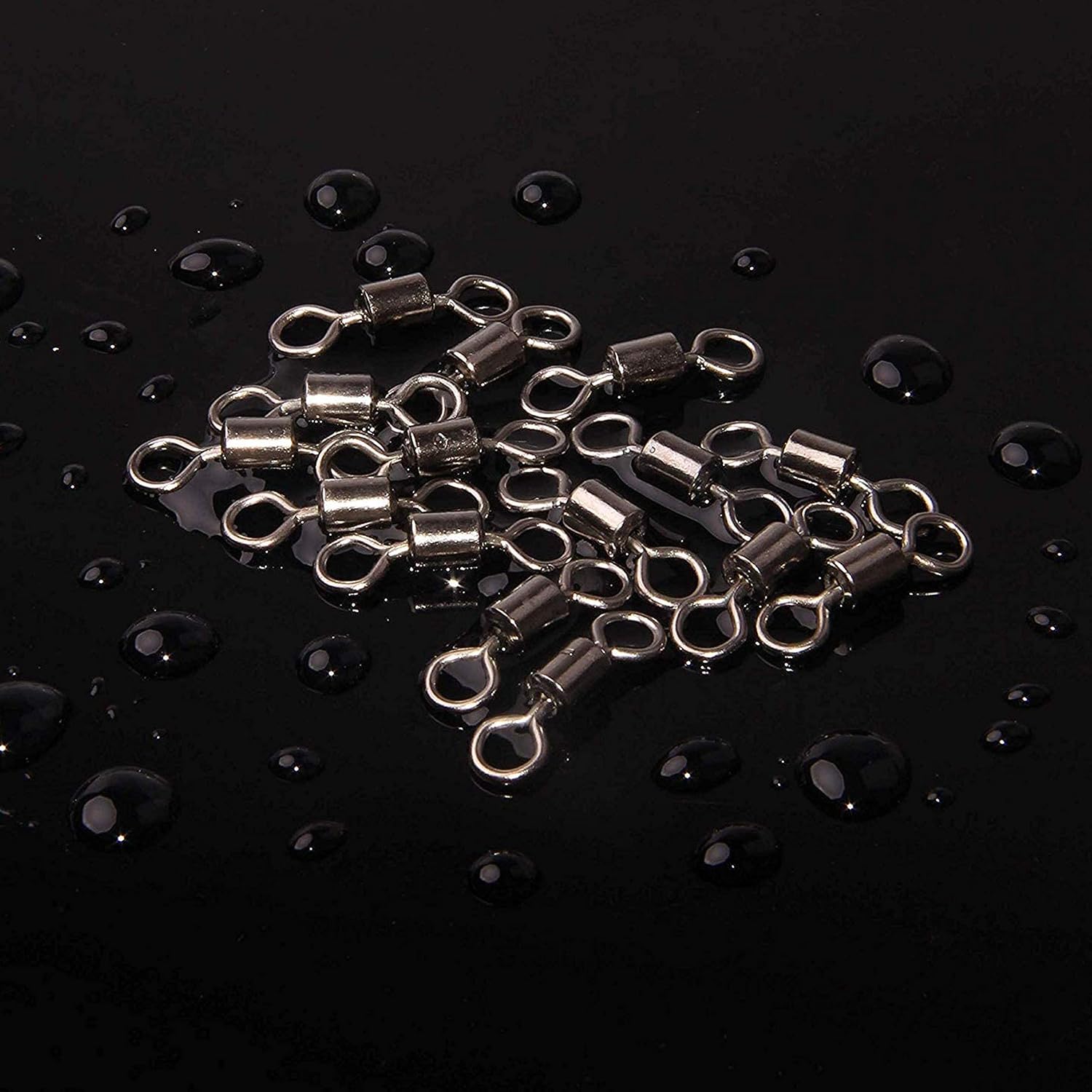 Barrel Fishing Swivels Kit 500pcs Rolling Swivels Fishing Tackle Saltwater Heavy Duty Fishing Line Connectors Black Stainless Steel Bearing Swivels for Saltwater Freshwater 30-97Lbs