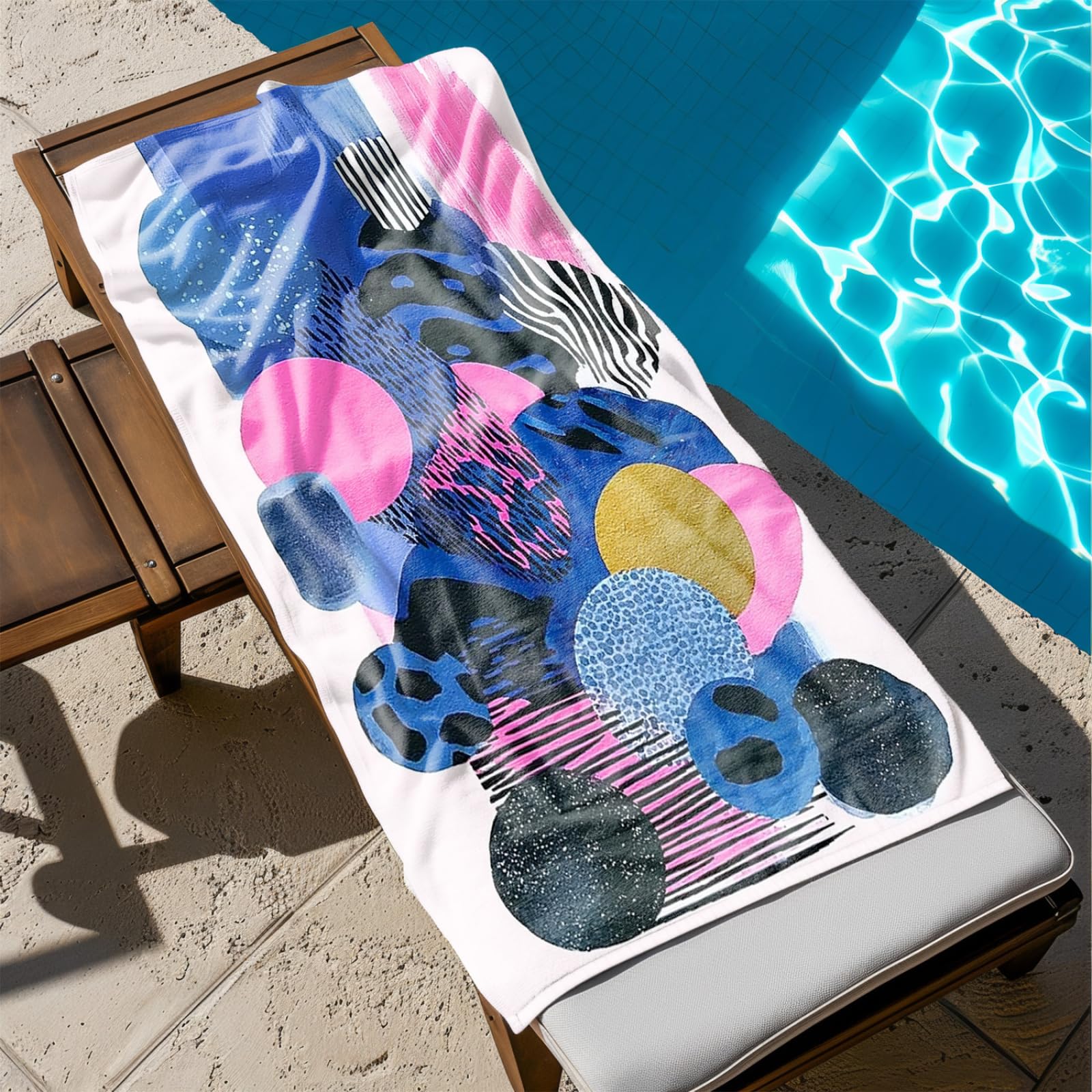Genérico Toalla Playa 90X180 Azul Rosa Abstracto Grande Toallas de Playa Microfibra Ligera Secado Rápido Sin Arena para Mujer Hombre Viajes Vacaciones Natación Camping