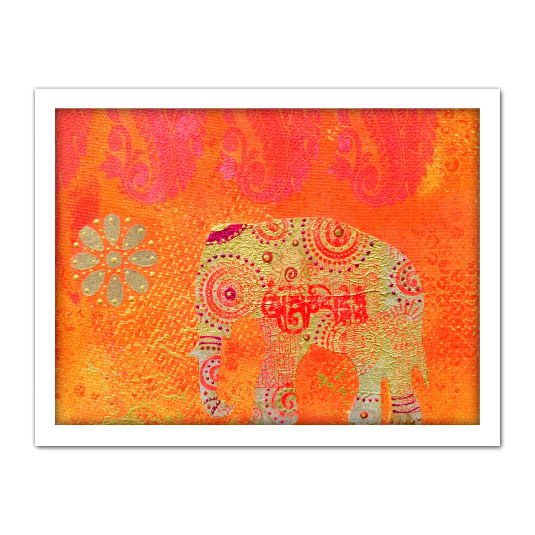 Wee Blue Coo Indian Elephant Texture Artwork Framed Wall Art Print 18X24 Inch