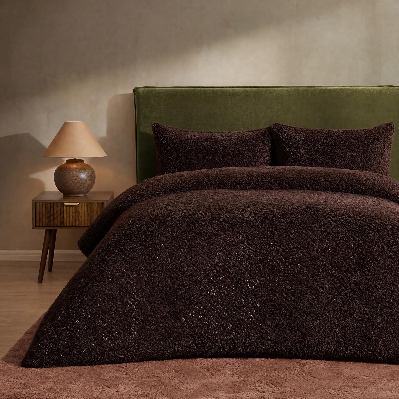 Brentfords Teddy Fleece Duvet Set King Size Duvet Cover Sets, Coffee โ image 1