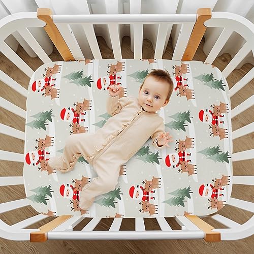 Miniatura 7 de Crib Sheets for Boys Cute Santa Claus Reindeer Toddler Baby Girl Sheets for Crib,Neutral Mini Crib Nursery Mattress Sheets Fitted,Crib Mattress Soft