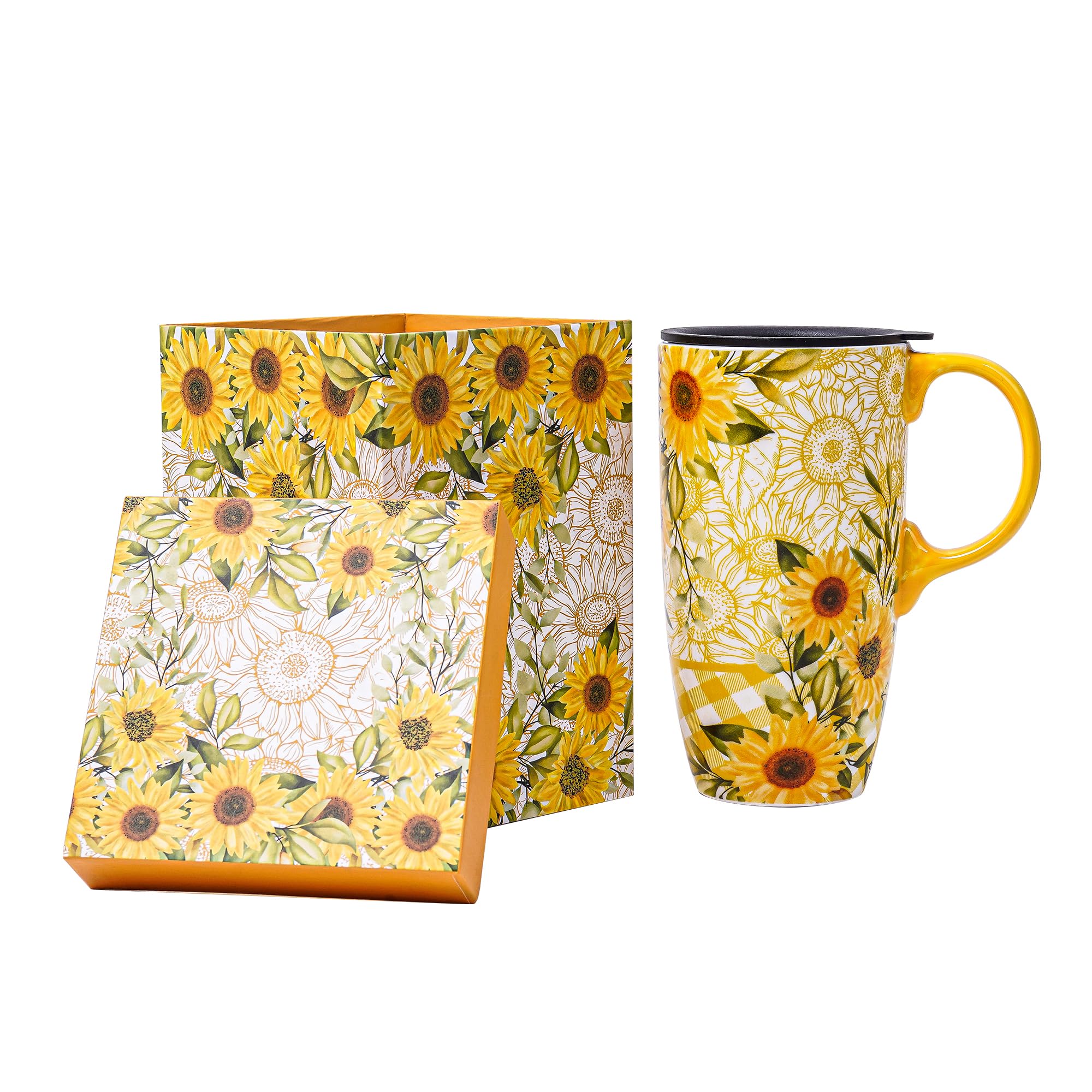 Topadorn Ceramic Travel Mug with Lid and Handle for Coffee Lovers Ceramic Coffee Mug Latte Teacup Milk Mug in Color Box 17 Oz