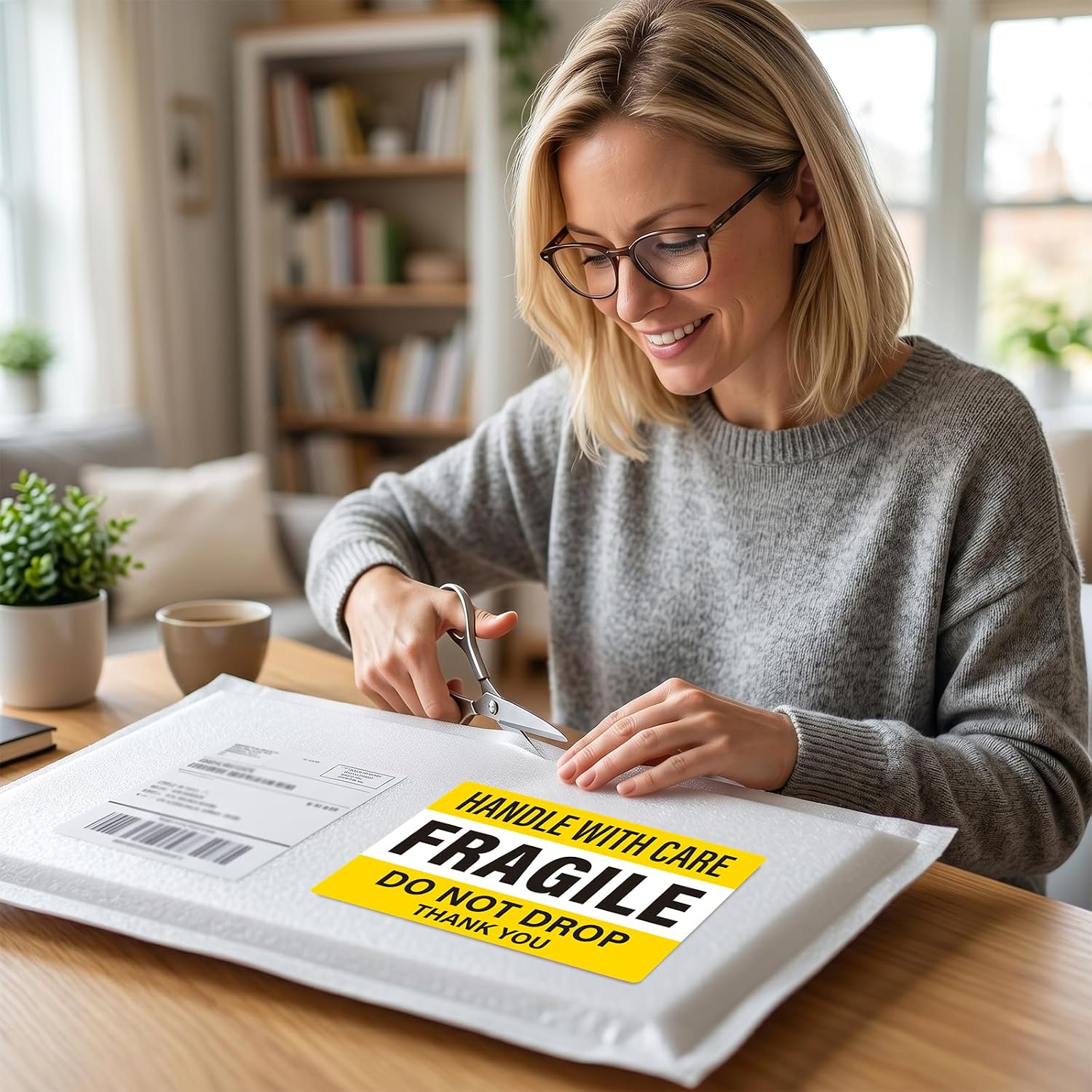 200 PCS Fragile Shipping Stickers 6" X 4" Do Not Drop Labels Handle with Care Stickers Thank You Adhesive Packing Warning Labels