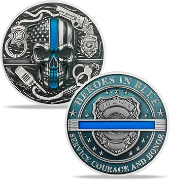 Police Challenge Coin Thin Blue Line Skull Police Officers Prayer Coin