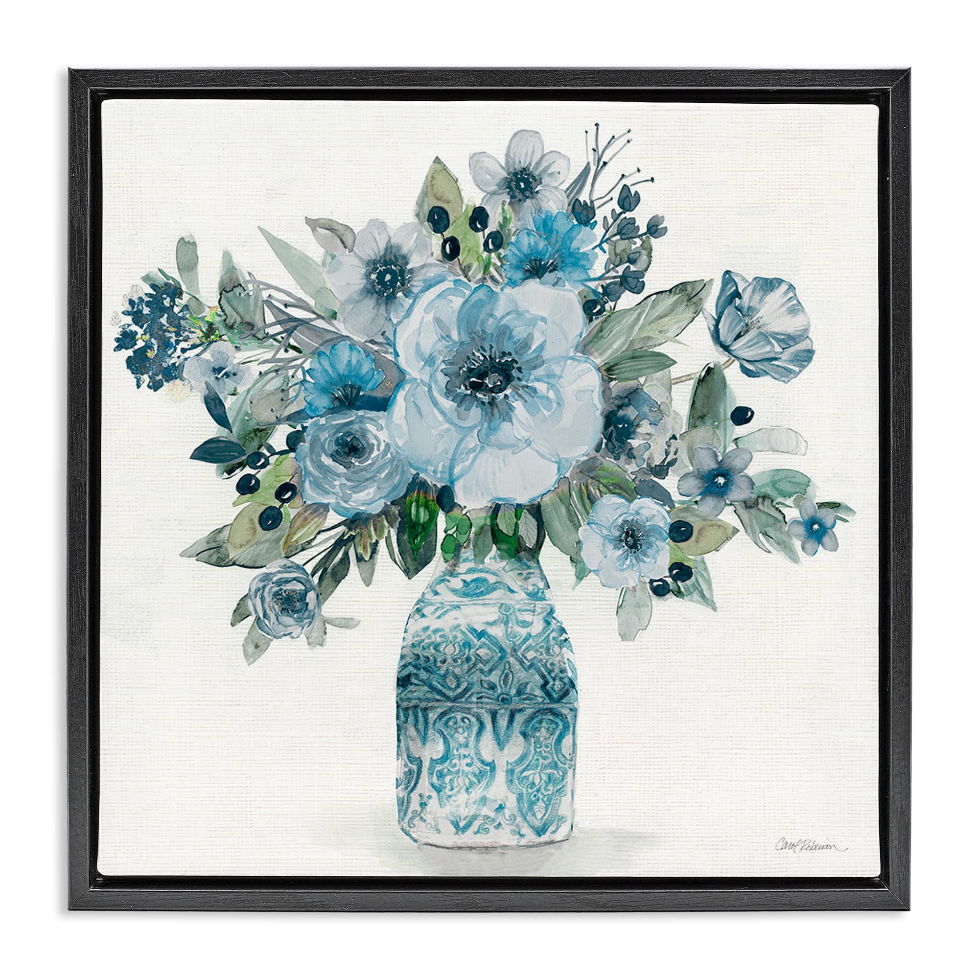 Stupell Industries Jet Black (Matte) 'Pastel Blue Botanical Bouquet'| Floating Frame Canvas Art