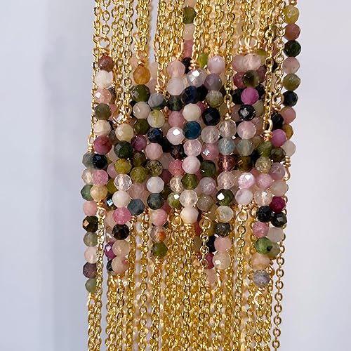 Miniatura 6 de Delicado collar de barra con cuentas de piedra natal, chapado en oro de 18 quilates, hecho a mano, turquesa facetada, lapislázuli, amazonita, ojo de