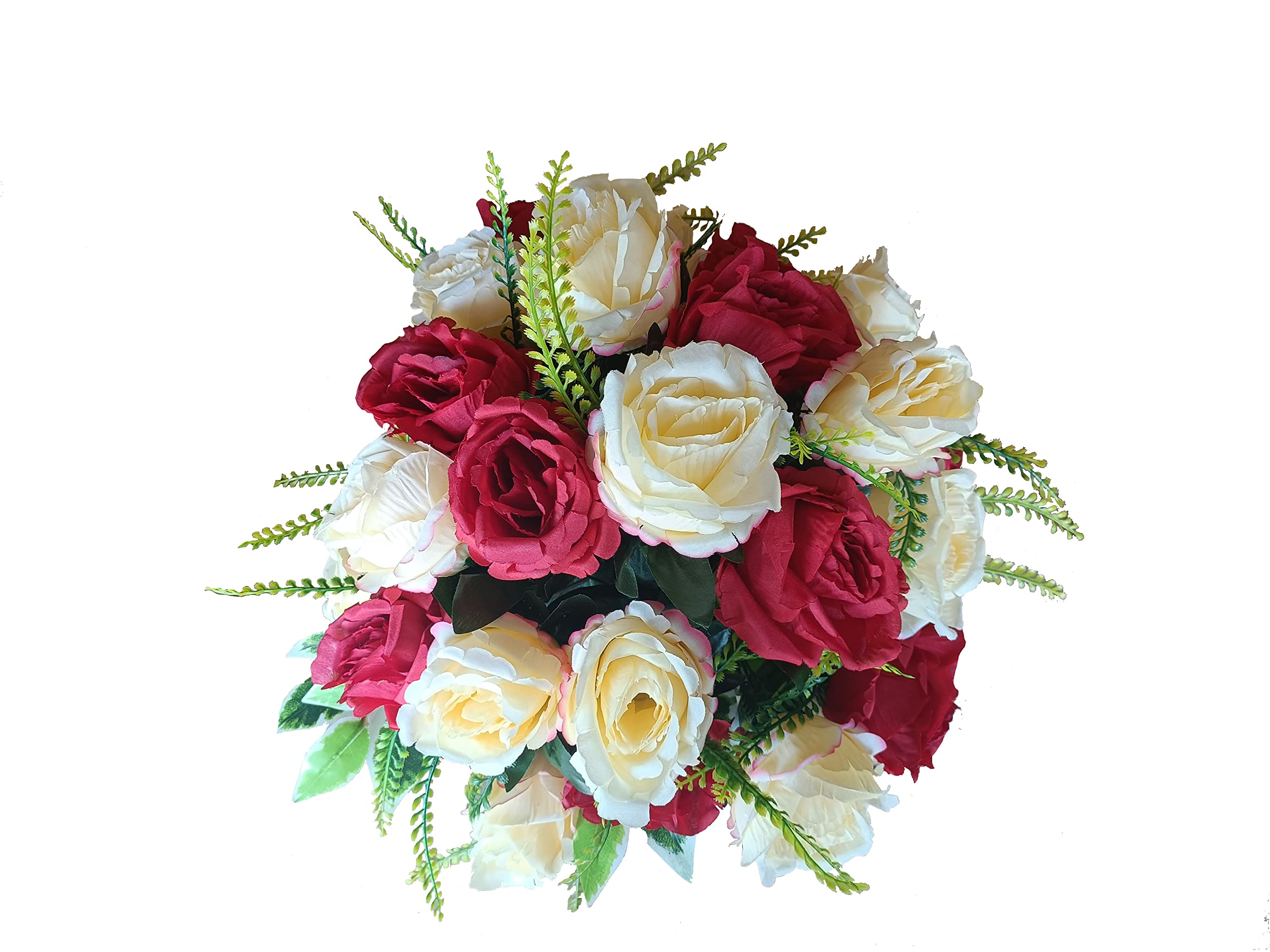 DRW Centre de Fleurs artificielles cimetière, Saints, Anniversaires Ronds Roses Jaunes et Rouges 40 cm diamètre x 35 cm Hauteur
