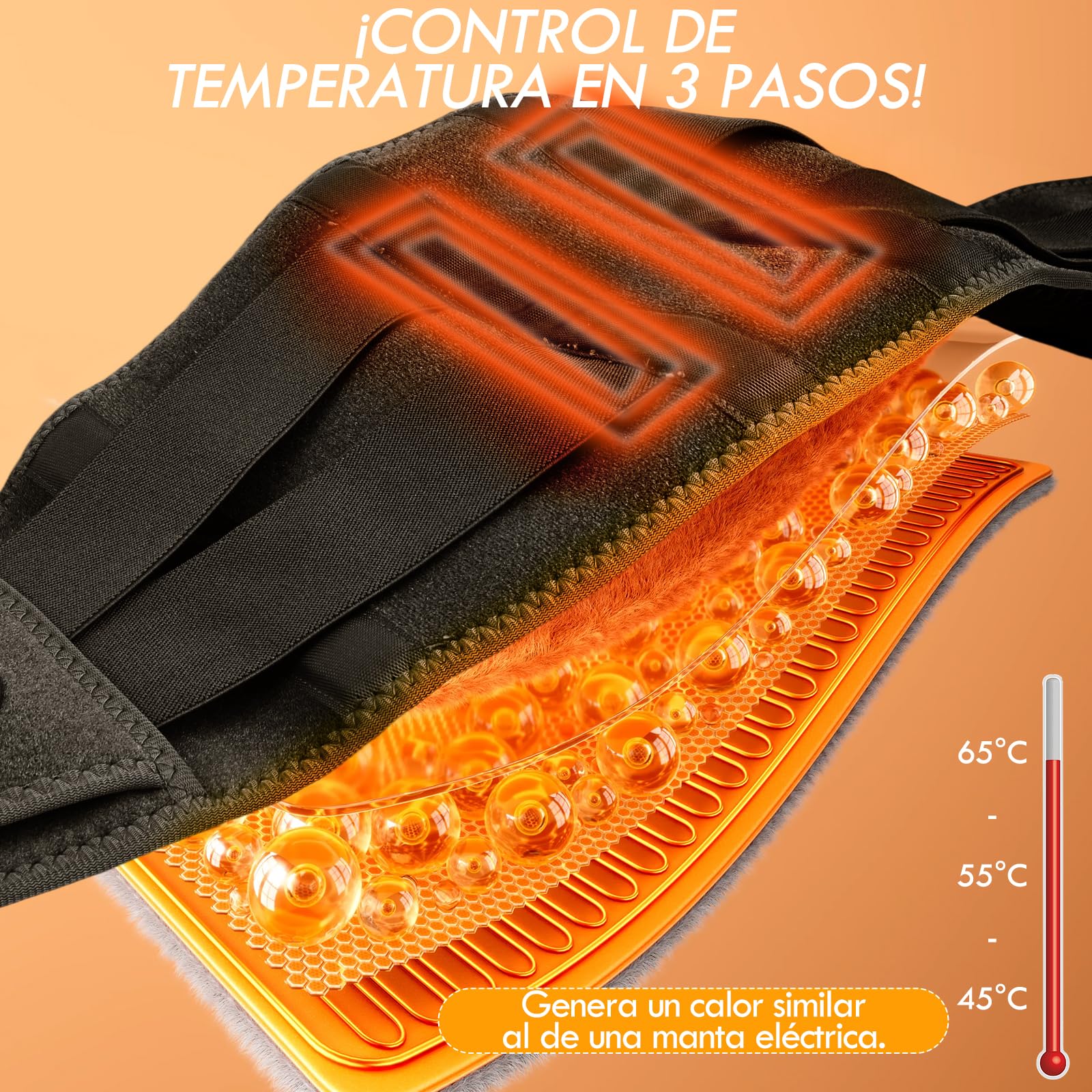 Almohadilla Eléctrica Lumbar, 16000mAh Manta Eléctrica Para Cintura Inalámbrica con 3 Modos De Calefacción Rápida y Masaje, Apagado Automático, para Espalda, Cuello, Hombros y Vientre (Negro)