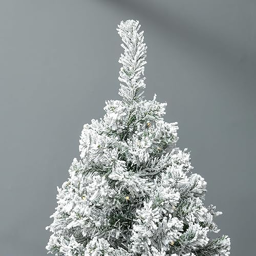 Miniatura 9 de HOMCOM Árbol de Navidad artificial preiluminado de 7.5 pies de alto con 1188 ramas flocadas de nieve, 500 luces LED blancas cálidas, apertura