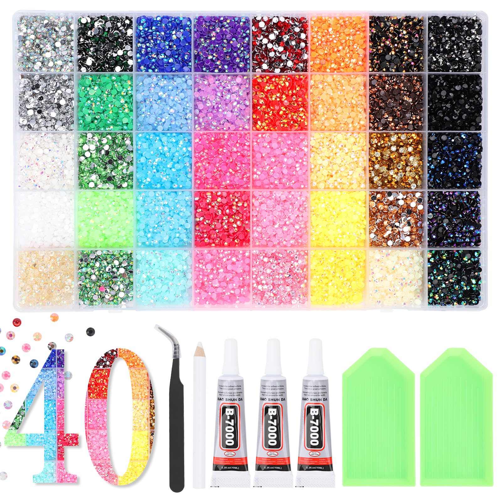 Kit de pedrería fina de 38000 piezas con gemas de resina tipo gelatina y accesorios de pegado