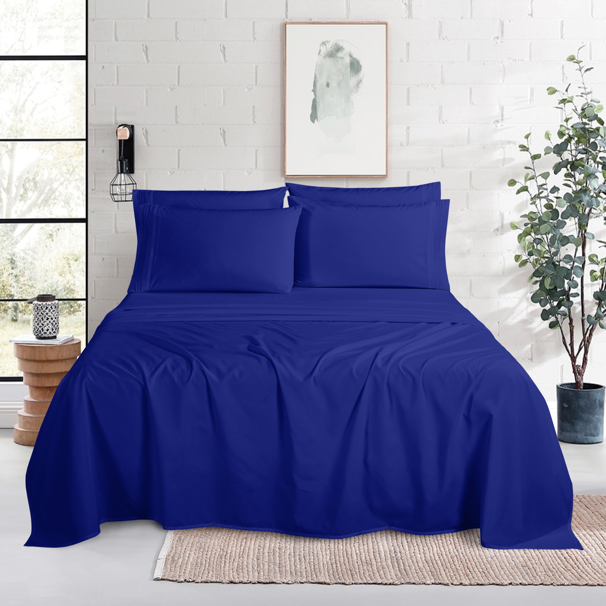 Mocassi Luxury 6-Piece Sheet Set, Ultra Soft 1800 Premium Hotel Quality Microfiber Sheet Set, Fits Mattresses Up to 18 to 24 Inches Extra Deep Pocket-Breathable and Secure Fit, Cal King, Imperial Blue