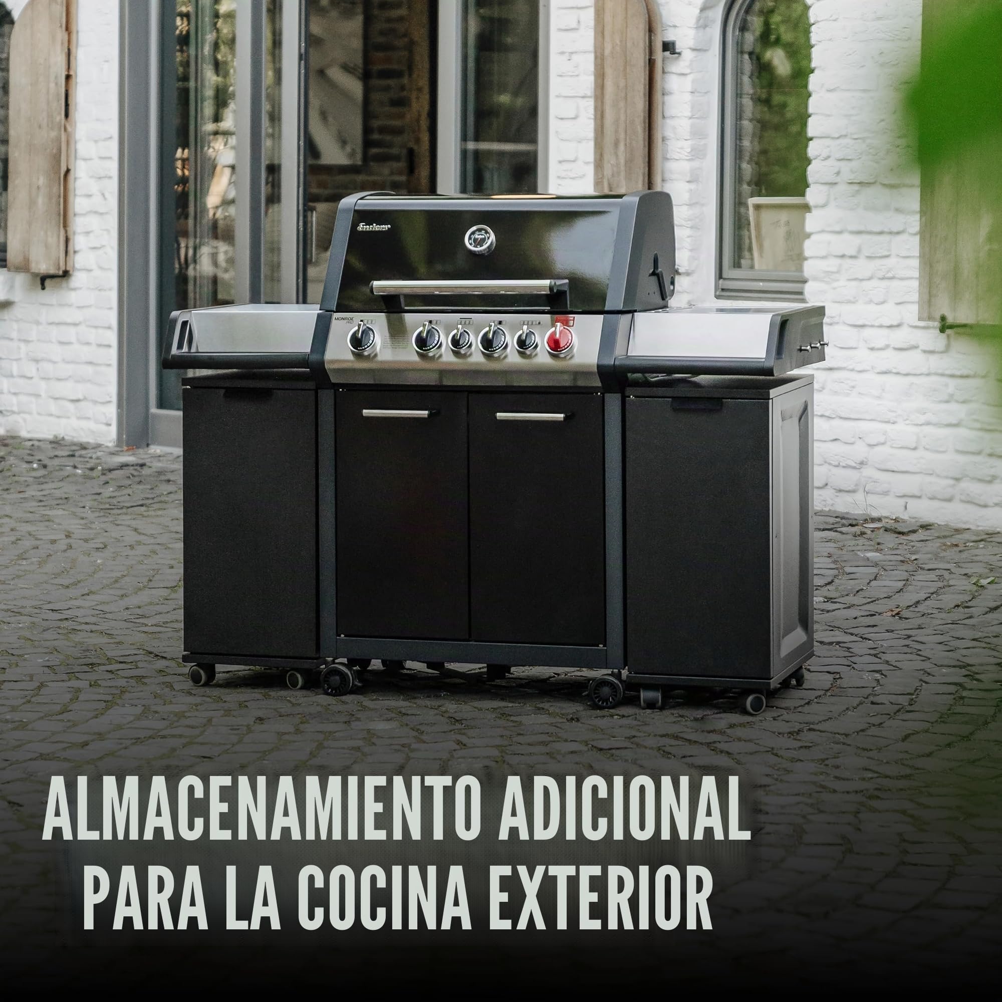 Enders Mesita auxiliar y modular negra como almacenaje para fiestas de barbacoa - Mesa auxiliar barbacoa con dos imánges fuertes como carrito con ruedas para terraza y jardín #8818