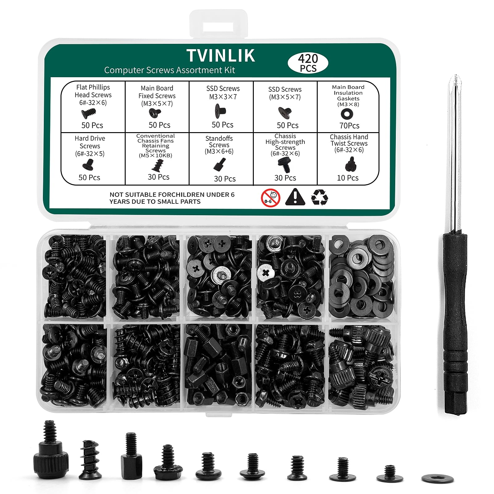 420PCS Computer Screw Kit, Motherboard Standoffs Assorted Screws for PC Case, HDD, SSD, Laptop, Fan, CD-ROM - for DIY PC Build Repair