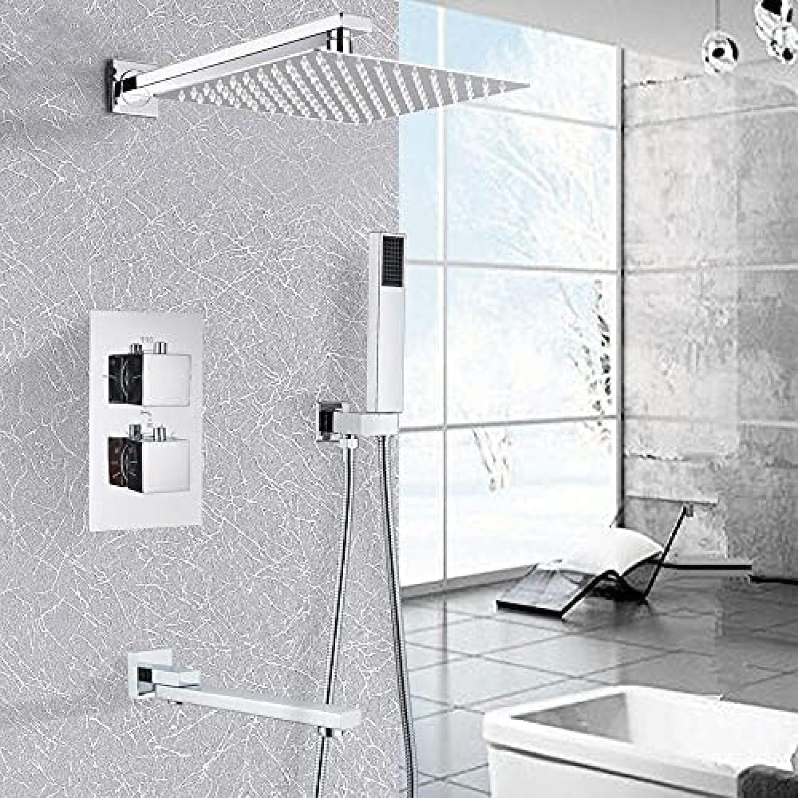 NGDFGR Bathroom Rome Thermostatic Shower Faucet Rainfall Shower Head Wall Mounted Bathtub Mixer Tap Bathroom Shower Set Wall-8 In,10 In,size_name-8 Inch