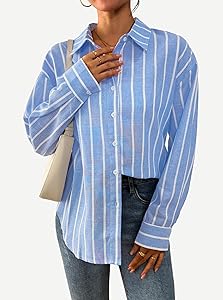 Avanova Women Pattern Print Button Down Blouse Top Long Sleeve Work Business Shirt