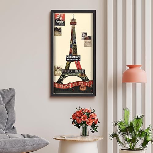 Miniatura 5 de Empire Art Direct Arte de pared gráfico enmarcado con collage de arte dimensional "Torre Eiffel" firmado a mano por Alex Zeng, 17 x 33 pulgadas