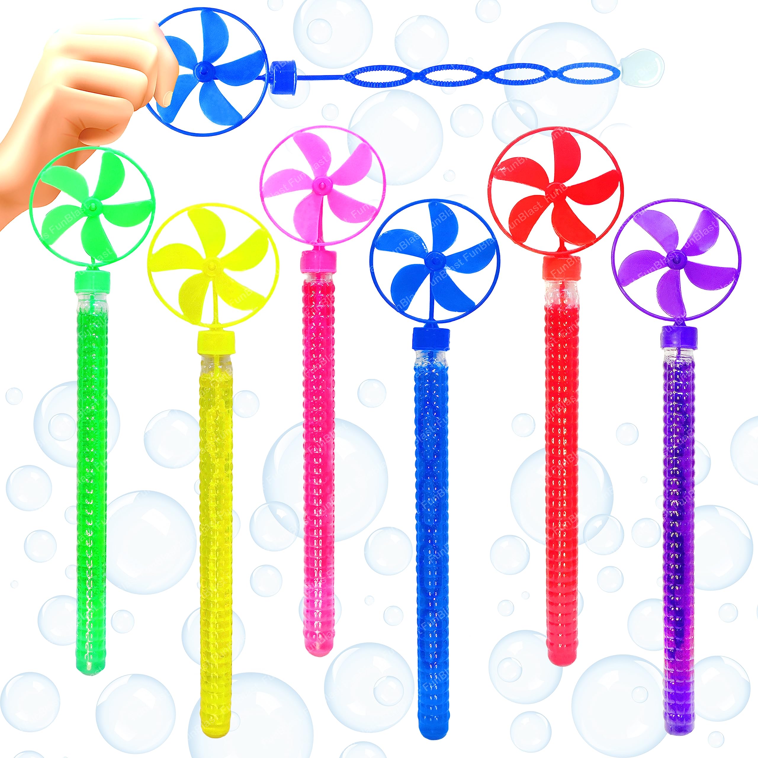 FunBlast Colorful Bubble Blaster Toy Long Stick for Kids- Bubble Blower with Wand and Windmill Toy for Kids, Bubble Maker for Kids Indoor & Outdoor Toys, Birthday Return Gifts for Kids (Pack of 6)