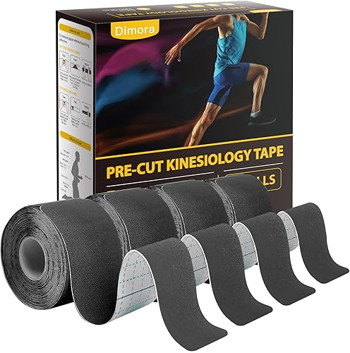 Dimora Kinesiology Tape - 4 rollos de cinta atlética de algodón elástico, 65.6 pies, 80 tiras precortadas en total, cinta adhesiva deportiva de