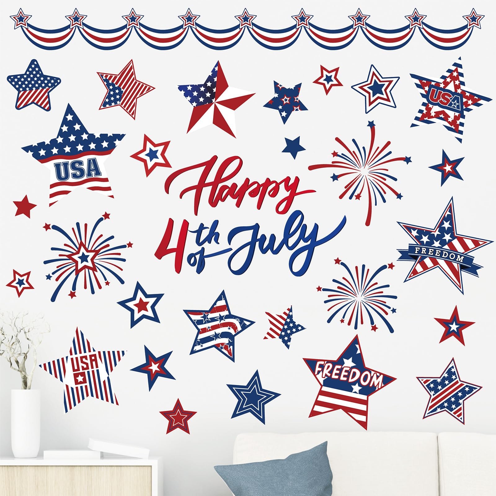 Amazon.com: Whaline Patriotic Wall Stickers 4th of July USA Star Vinyl ...
