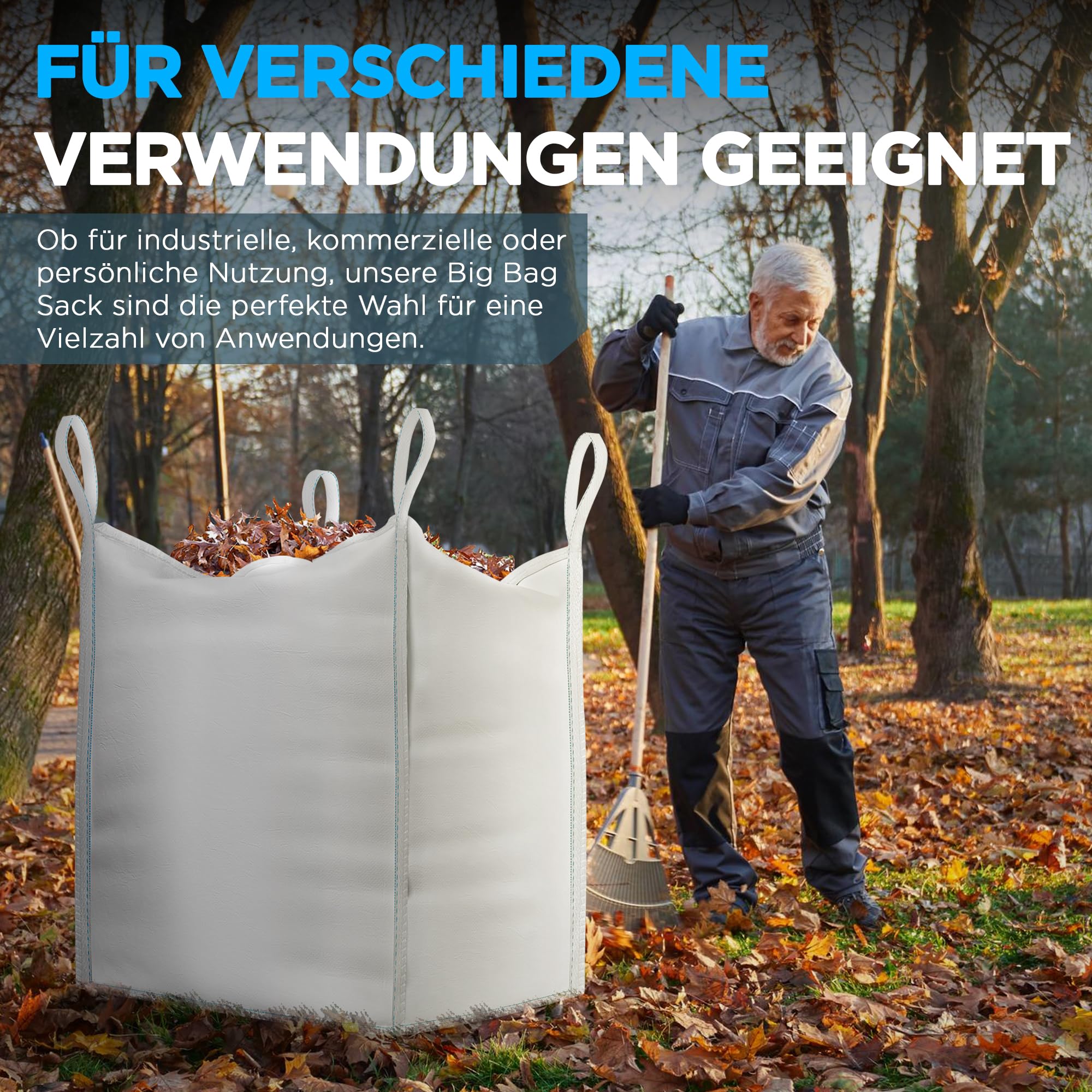 Big Bag Säcke (4 EINHEITEN) 1000kg | Big Pack 90x90x90 cm | Big Pack Garten Widerstandsfähig und Wiederverwendbar | Bigpack perfekt für Baustelle, Garten, Sand, Abfall und Holz