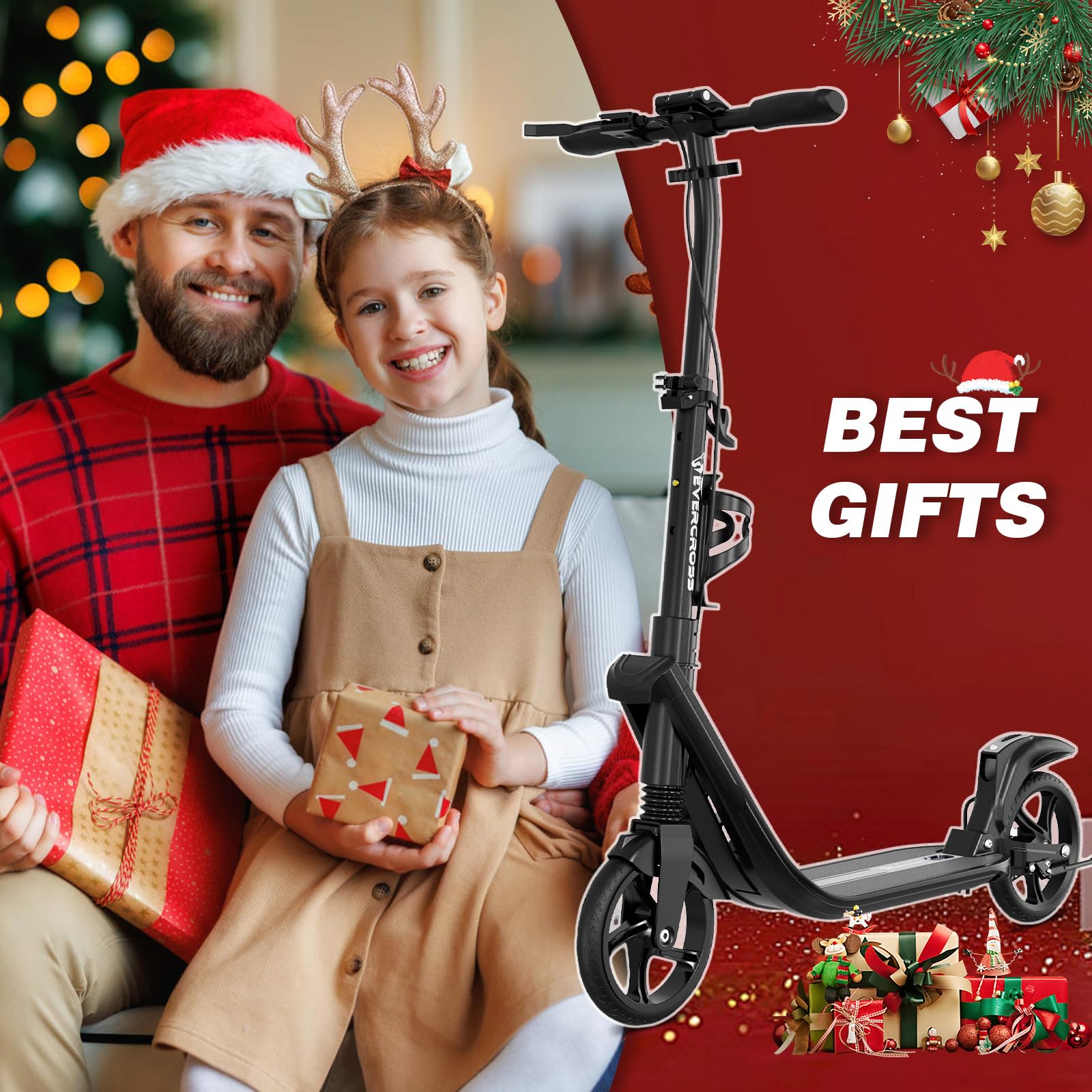 EVERCROSS K8 Stunt Scooter, Grandes Ruedas 200 mm, City Patinete Ajustable en Altura y Plegable, Deportivos Scooter de Aluminio Estable para Niños, hasta 100 kg, Doble Freno, Doble Amortiguación