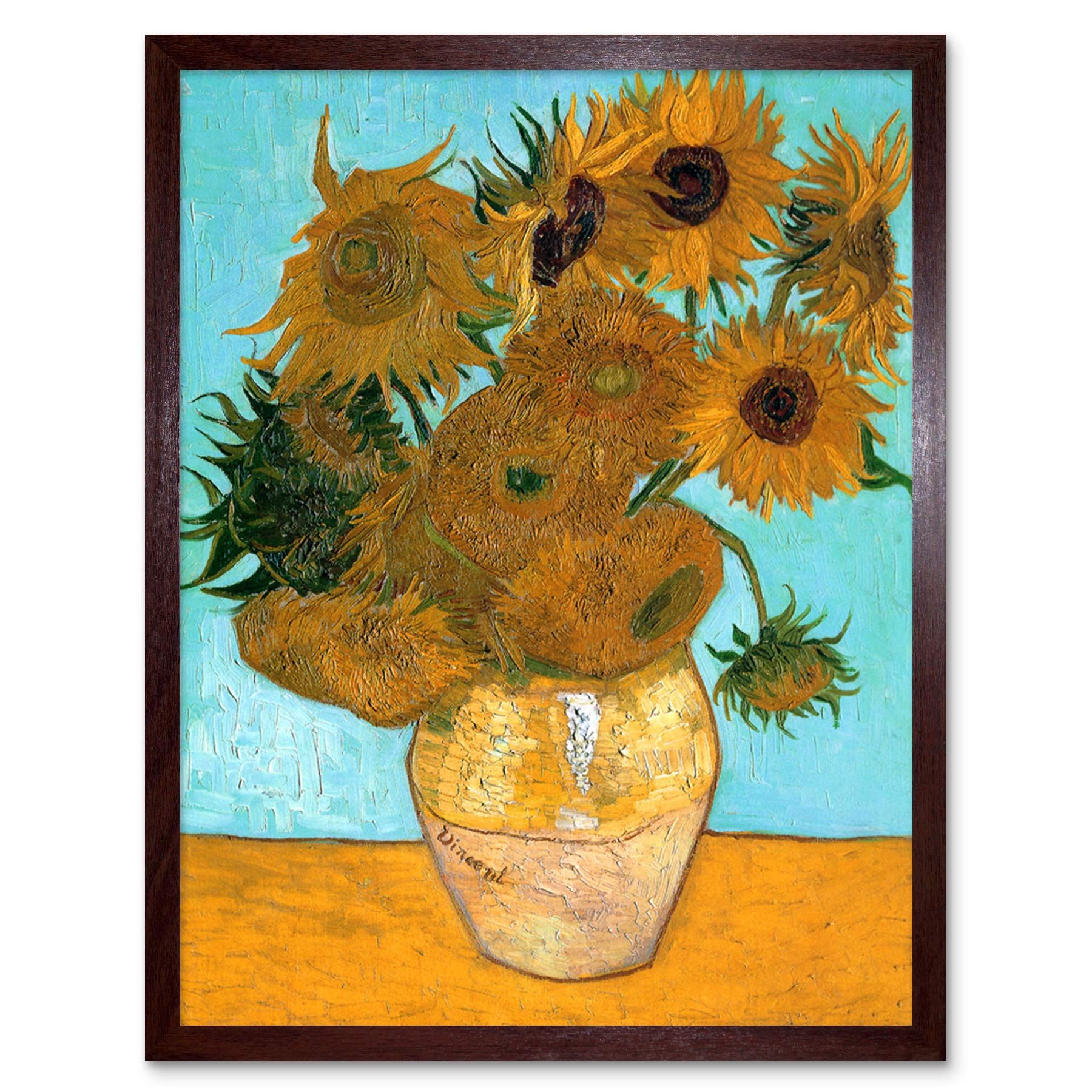 Wee Blue Coo Van Gogh Vase With Twelve Sunflowers Art Print Framed Poster Wall Decor 12x16 inch