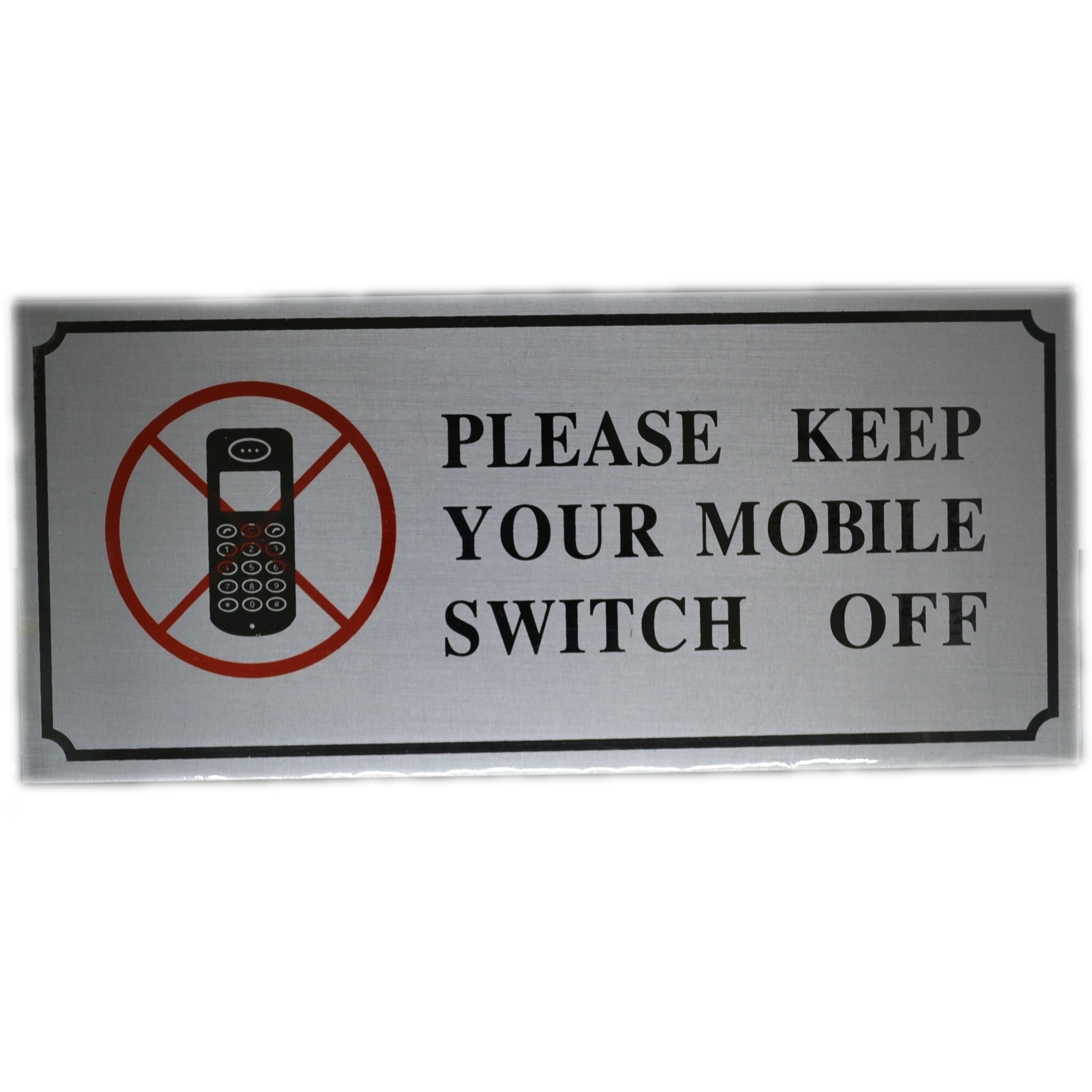 COSMALL@ 2 x Pack ( PLEASE KEEP YOUR MOBILE SWITCH OFF ) Red Colour Rigid aluminium SELF ADHESIVE Sign Plate - 20cm x 10cm