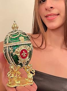 Designer 5* Emerald Faberge Egg HANDMADE Masterpiece Graduation present 24k GOLD 300 Austrian Crystal Diamond HANDSET Large Green Russian Egg Fabrege Egg Keepsake Bedroom Trinket Gradgift son daughter