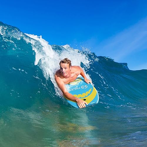 Miniatura 3 de Nice C Tabla de carrocería bodyboard tabla de surf para niños con correa de aleta ajustable y correa ligera con núcleo EPS para remar surf cubierta