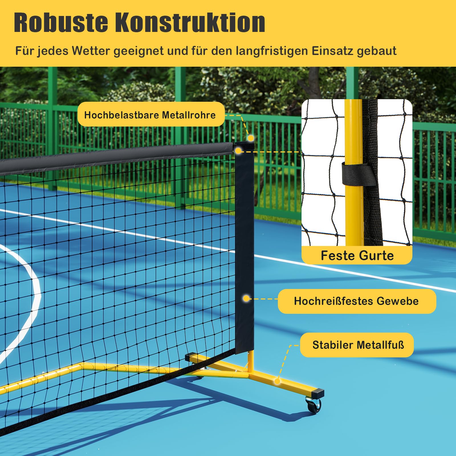 GYMAX Pickleball-Netz 674,5 cm, Pickleball-System mit Tragetasche, leichtes Pickleball-Netz-System mit PE-Netz & Metallgestell, Sportnetz für Outdoor- & Indoor-Spiele auf der Auffahrt