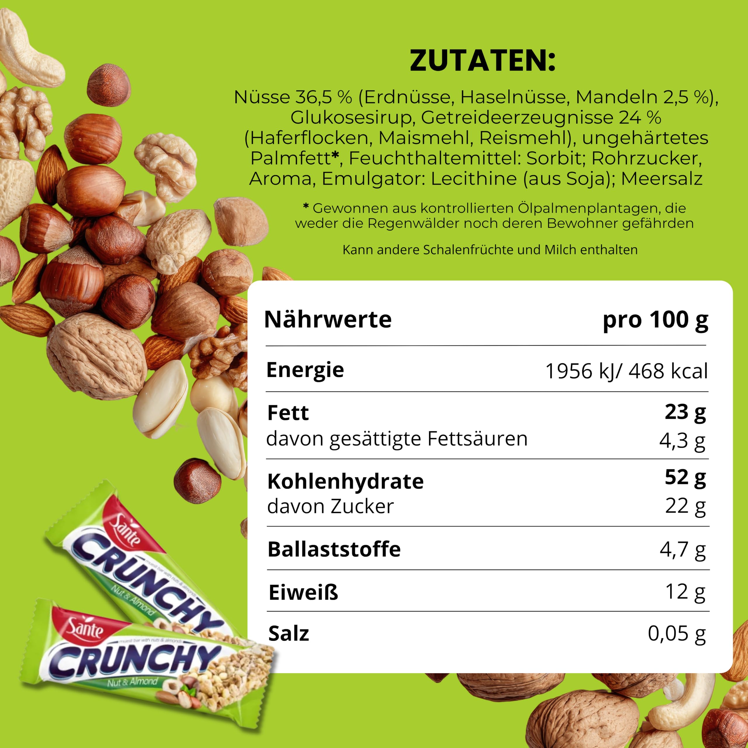 Sante Baton Crunchy z Orzechami i Migdałami, 35g, Zestaw 25 Sztuk, Wysokobłonnikowy, na Bazie Płatków Owsianych