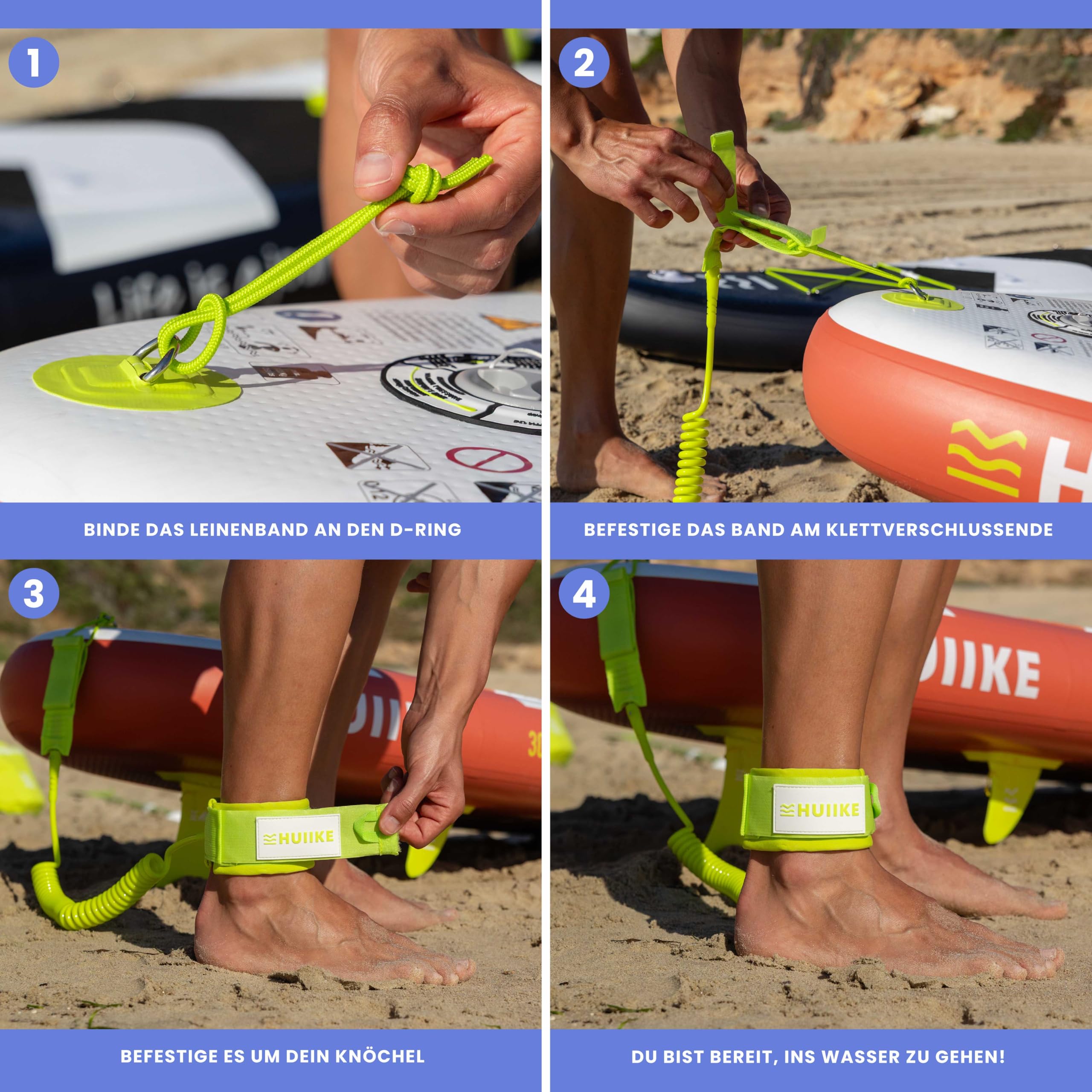 HUIIKE Sup Leash Verstellbar und Spiralförmig Leash Sup Board Standard, Stand Up Paddle Zubehör | Standup Paddle Board Fußschlaufe | Surfboard Bodyboard Fussleine | Kajak Sicherheitsleine Knöchel