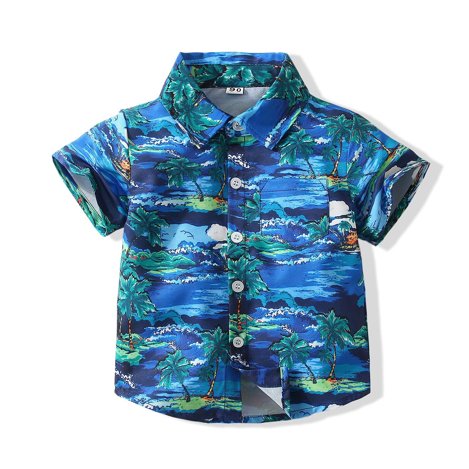 Baby Boy Button Down Hawaiian Shirts Short Sleeve Cool Cartoon Print Aloha Dress Tops T-Shirt
