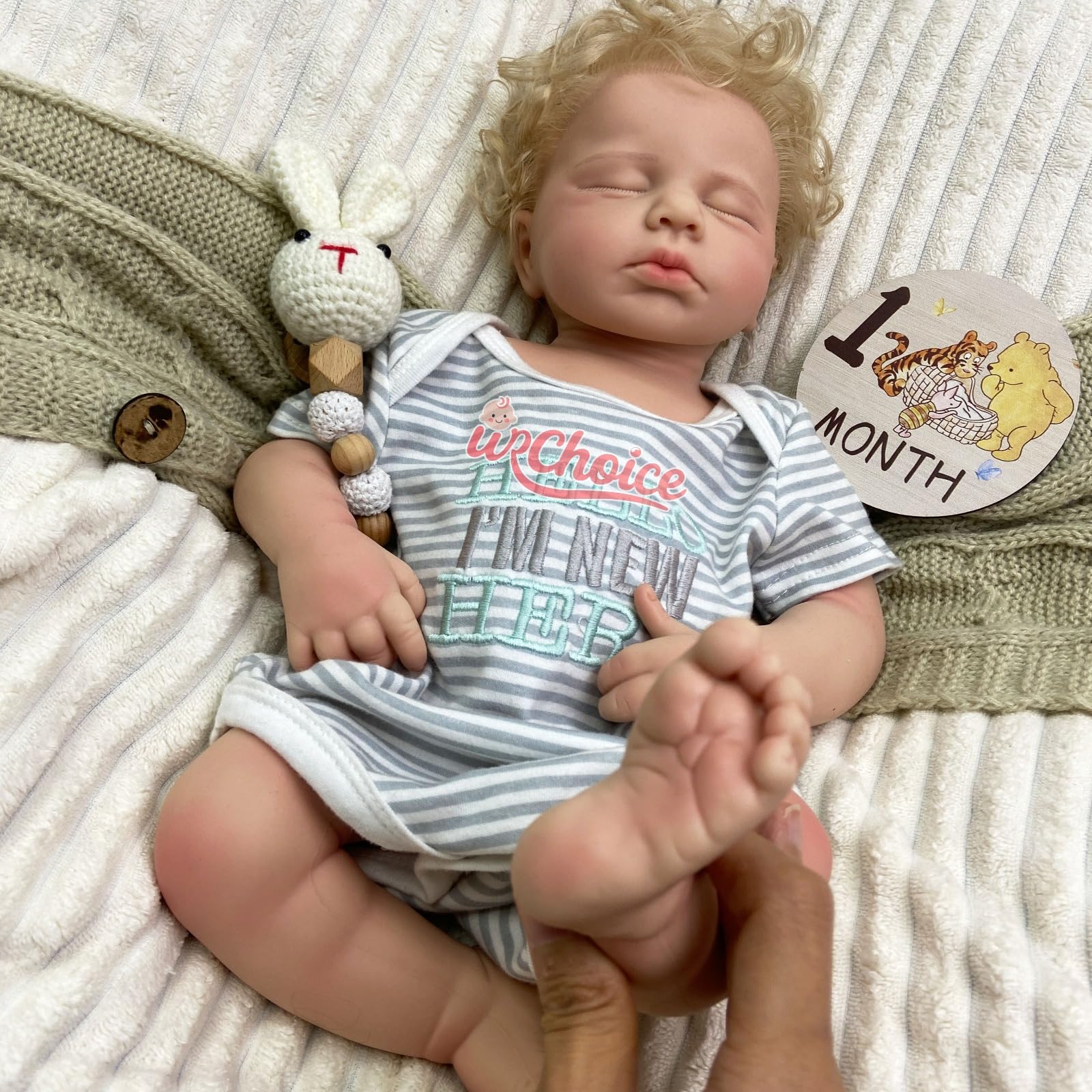 Muñeca Bebé Reborn Silicona Realista 51 cm, Cabello Rizado implantado