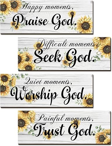 YLOLUL 4 piezas rústicas de girasol, versículos bíblicos, decoración de pared, salmos escrituras, arte de pared, letrero cristiano de madera,