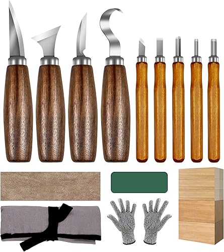 MACIFECI Herramientas de tallado de madera, 26 piezas de kit de tallado de madera para principiantes con detalle cuchillo de tallar madera, cuchillo