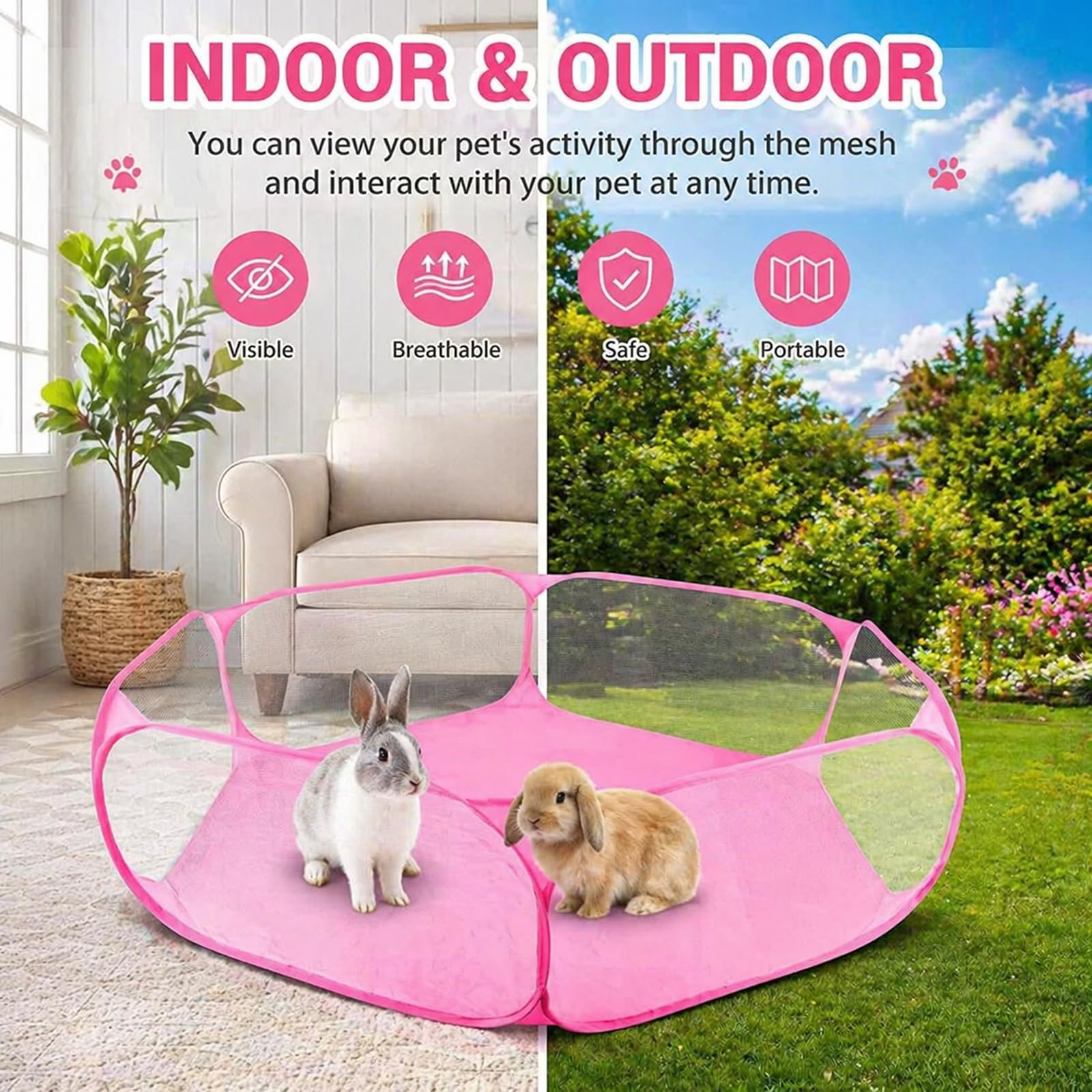 RYPET Świnka morska - oddychające i przezroczyste kojce dla zwierząt domowych Pop Open Outdoor/Indoor ogrodzenie do ćwiczeń, przenośne ogrodzenie ogrodowe dla świnki morskiej, królików, chomików, szynszyli i jeży