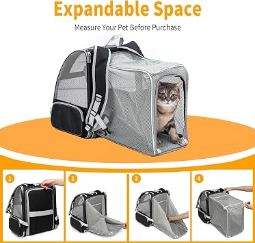 Cat Backpack，Expandable Cat Carrier Backpack, Dog Backpack Carrier and Pet Carrier Backpack, Suitable for Cats, Dogs Kittens to Large Cats 20 lbs or Small Dogs, Travel Friendly Puppy Cat Bag (Black)