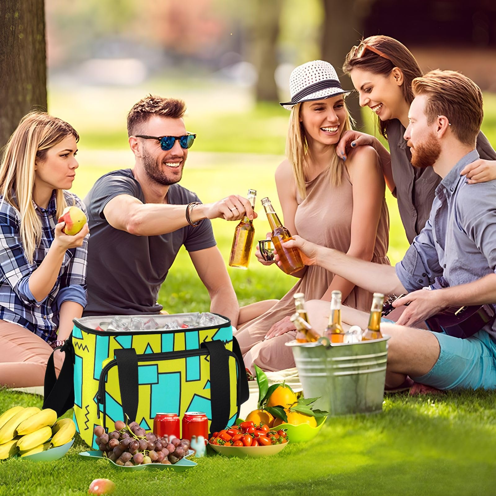 Wudan Retro abstrakcyjne kształty drukowane piknikowe chłodziarka 600D tkanina Oxford Potluck Party Studenci