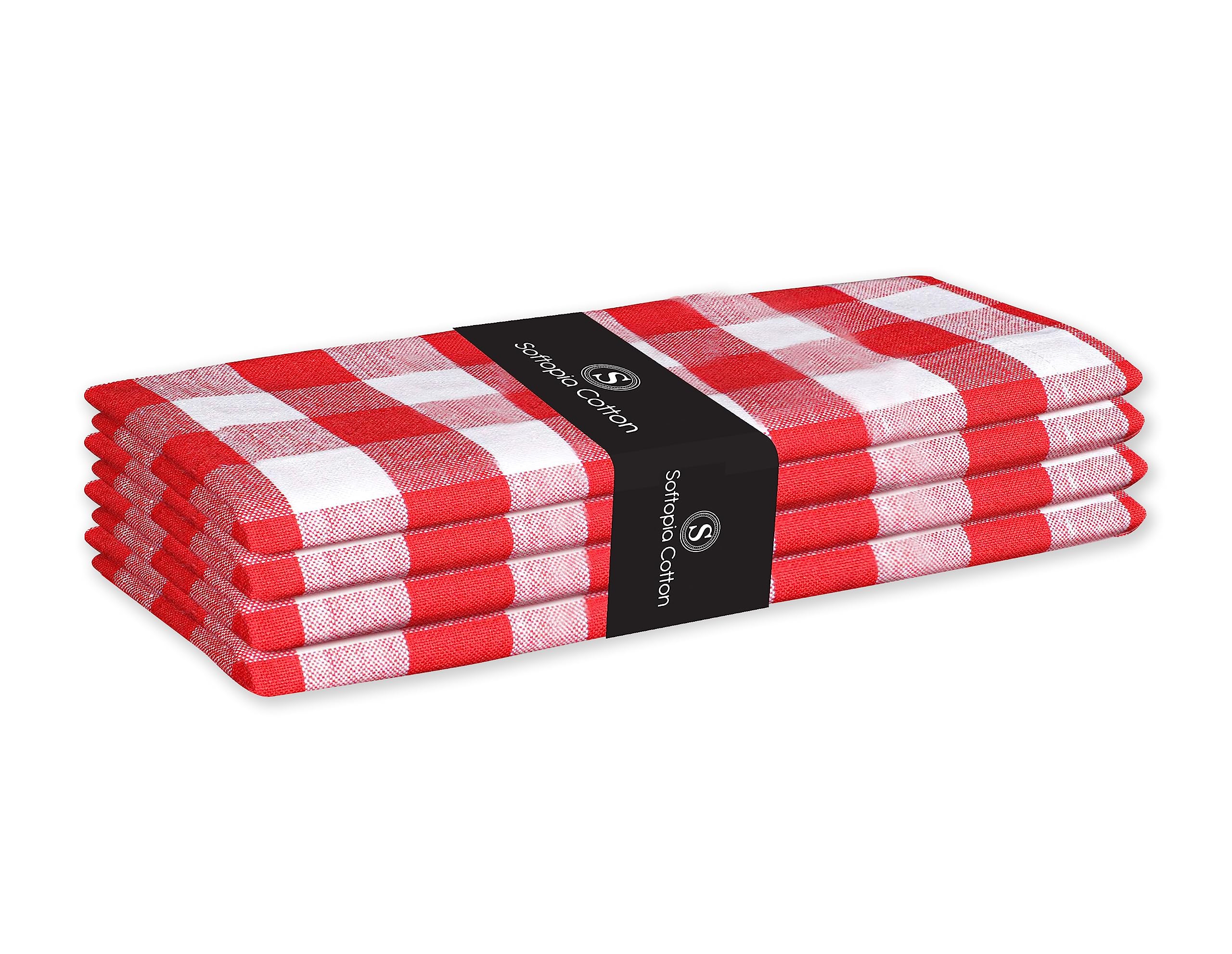 Softopia Cotton Cloth Napkin 100% Cotton 18"x18" Decorative Gingham Buffalo Check Plaid Washable Table Napkins Set of 4 for Dining, Holidays, Buffet